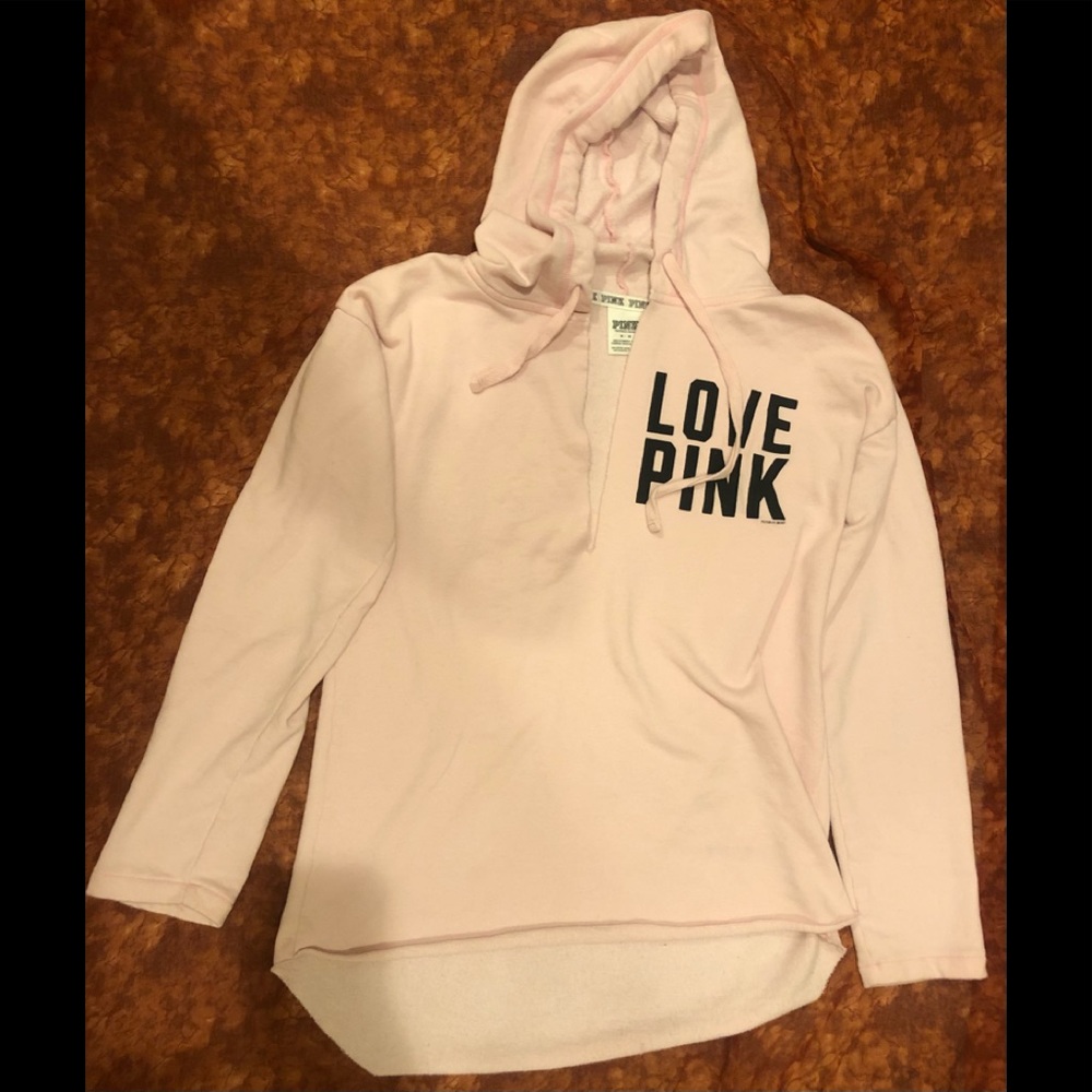 PINK Victoria’s Secret light pink hooded v-neck tunic sweatshirt size M